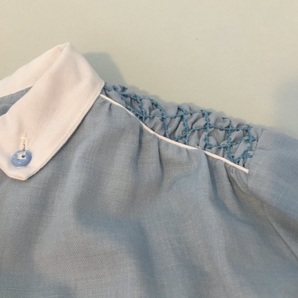Vintage Polly Flinders Hand Smocked Button Front Blue Dress Girls 12 (Women's L) - Picture 10 of 15